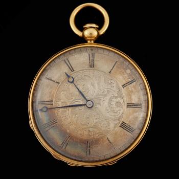 DAMFICKUR, guld 18k, Moulinié ainé, Geneve 1800-tal. Tot ca 34 gram.