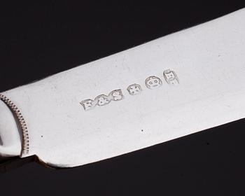 FISKBESTICK i SCHATULL, 24 delar, nysilver, Fattorini & Sons, England, tidigt 1900-tal.