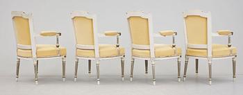 KARMSTOLAR, 4 st, Louis XVI-stil, 1800-talets slut.
