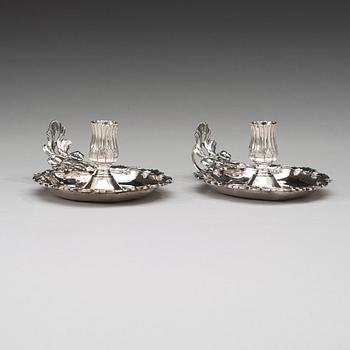 A pair of Swedish 18th century silver chamber-candlesticks, marks of Pehr Zethelius, Stockholm 1770.