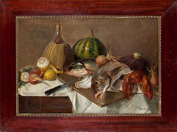 Adolf von Becker, Still life with fish.