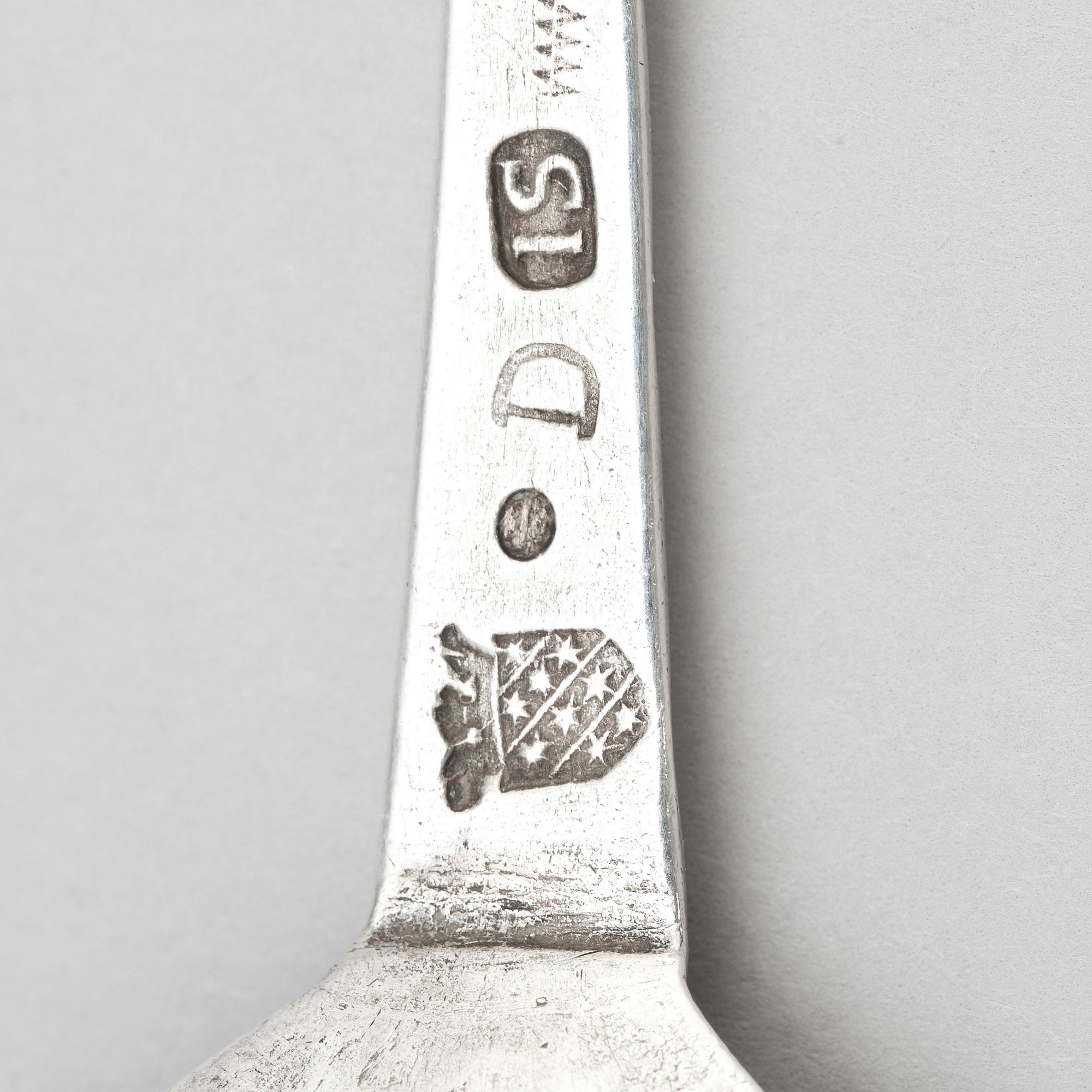 A Swedish silver spoon, mark of Johan Söderdahl, Söderköping 1762.
