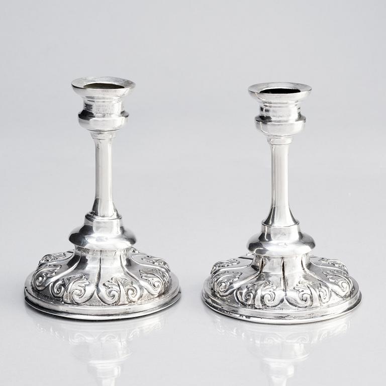 A pair of Swedish 19th century silver candlesticks, undistinct mark, possibly Olof Pehr Hallberg, Norrköping (1832-1862).