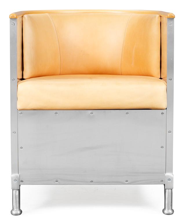 A Mats Theselius "Theselius" aluminium and leather easy chair, Källemo, Sweden post 1990.