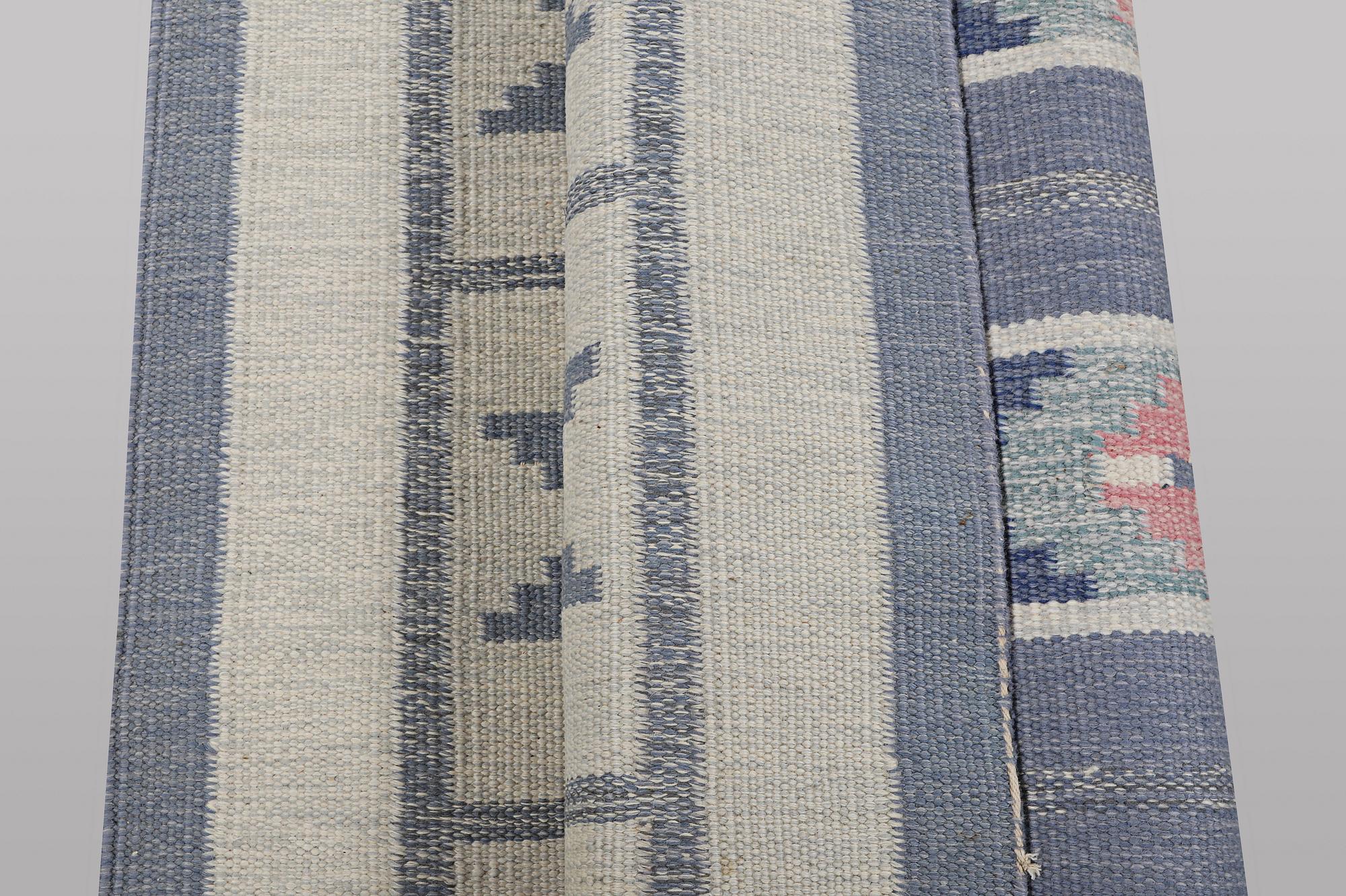 Ingegred Silow, a flat weave carpet, signed IS, ca 197 x 137 cm.