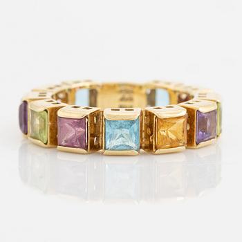 18K gold and multi coloured stone ring, Italy.