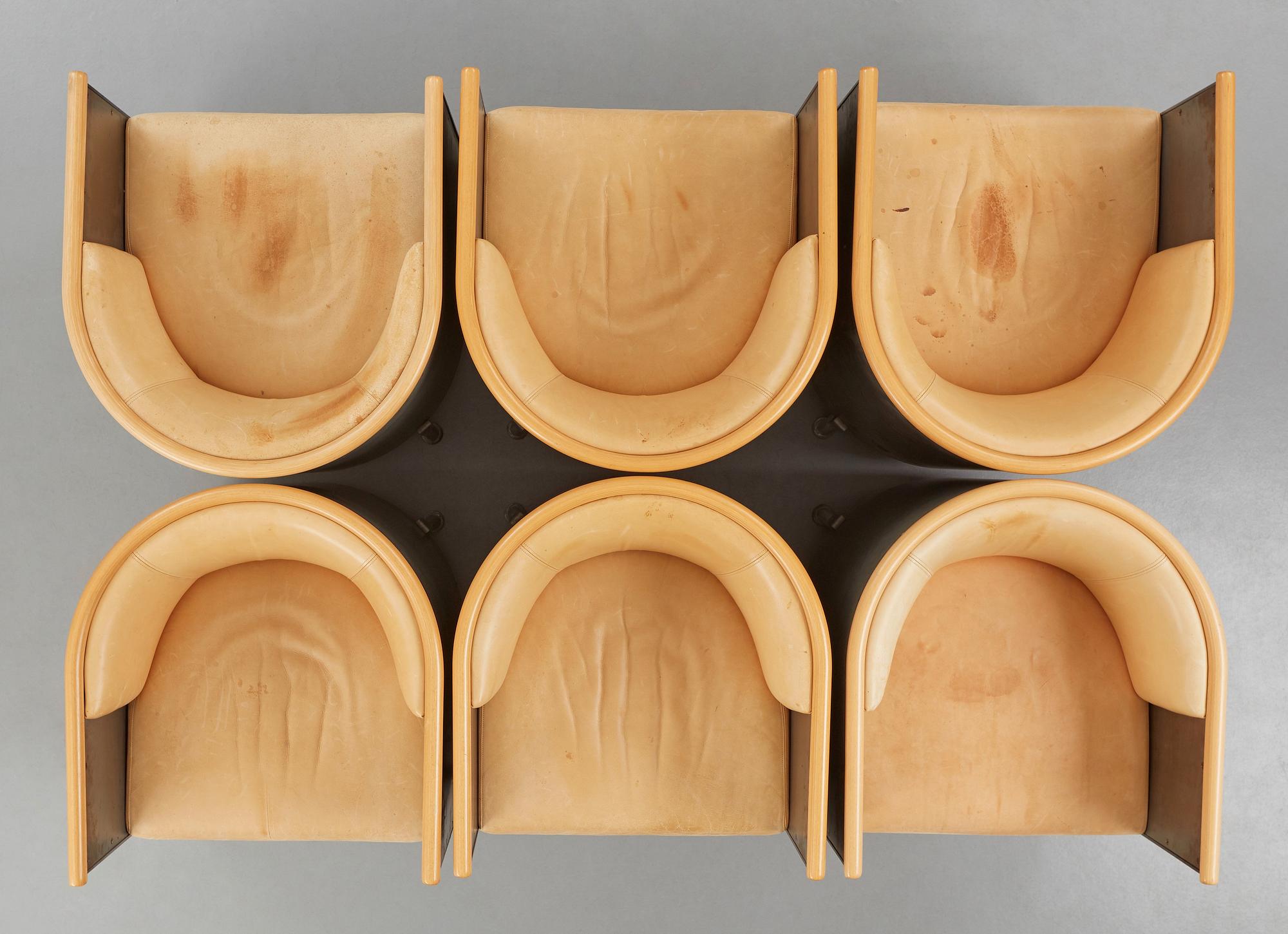Mats Theselius, a set of six custom ordered "Aluminiumfåtölj", Källemo, Värnamo ca. 1990.