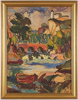 Erling Ärlingsson, Southern landscape with a bridge and church on a cliff.