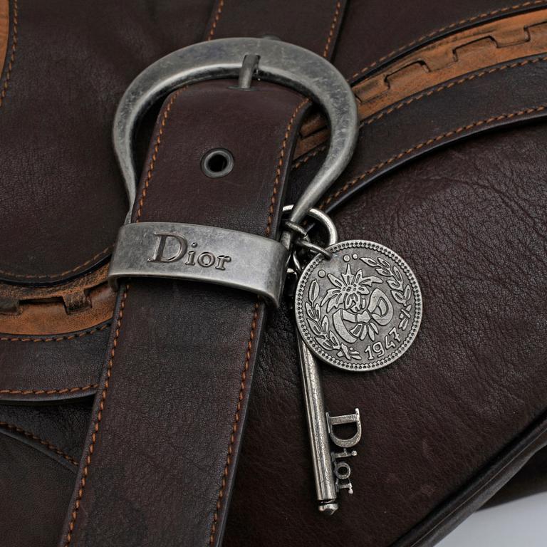 CHRISTIAN DIOR, a brown leather "Gaucho Large Double Saddle bag".