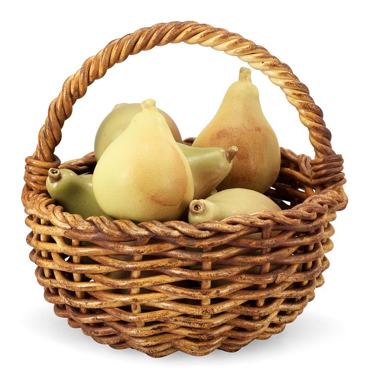 An Ingrid Herrlin stoneware basket with 9 pears, Båstad.