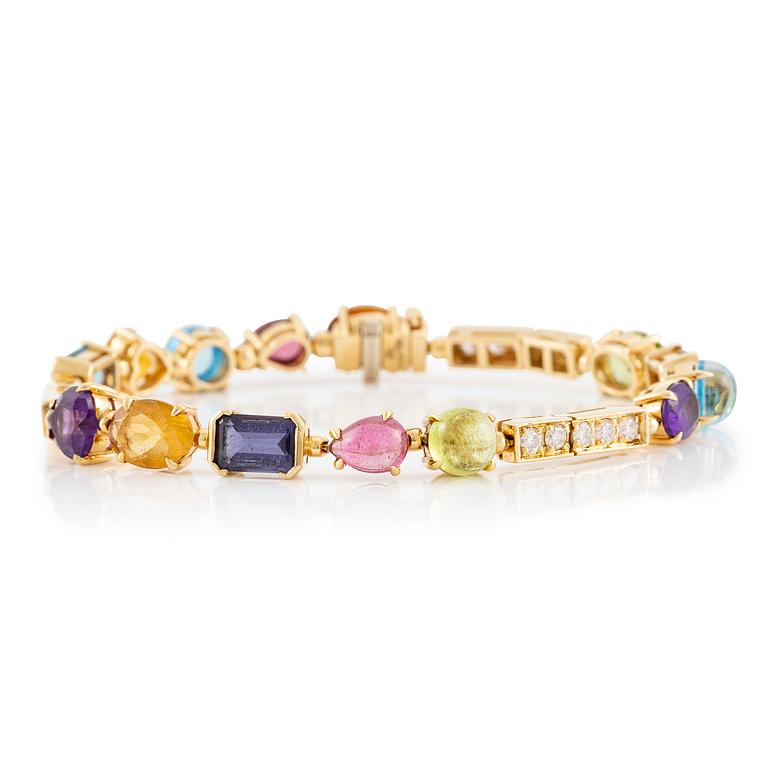 A Bulgari bracelet "Allegra" 18K gold with round brilliant-cut diamonds and coloured stones.