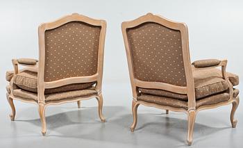 FÅTÖLJER, ett par, rokokostil, 2000-tal.