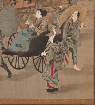 RULLMÅLNINGAR, sex stycken, tusch och färg på papper. Japan, Meiji (1868-1912).