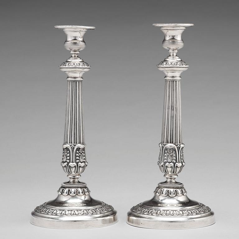 Adolf Zethelius, ljusstakar, ett par, silver, Stockholm 1838. Empire.