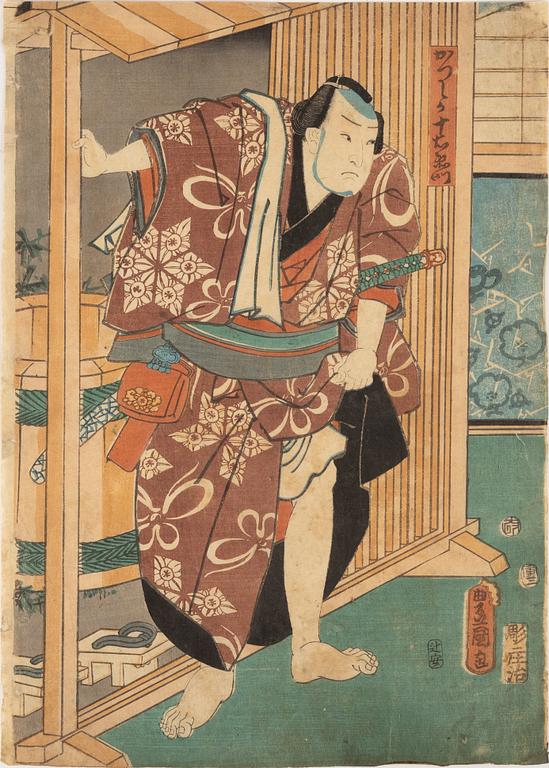 Utagawa Kunisada, färgträsnitt, 7st, Japan, 1800-tal.