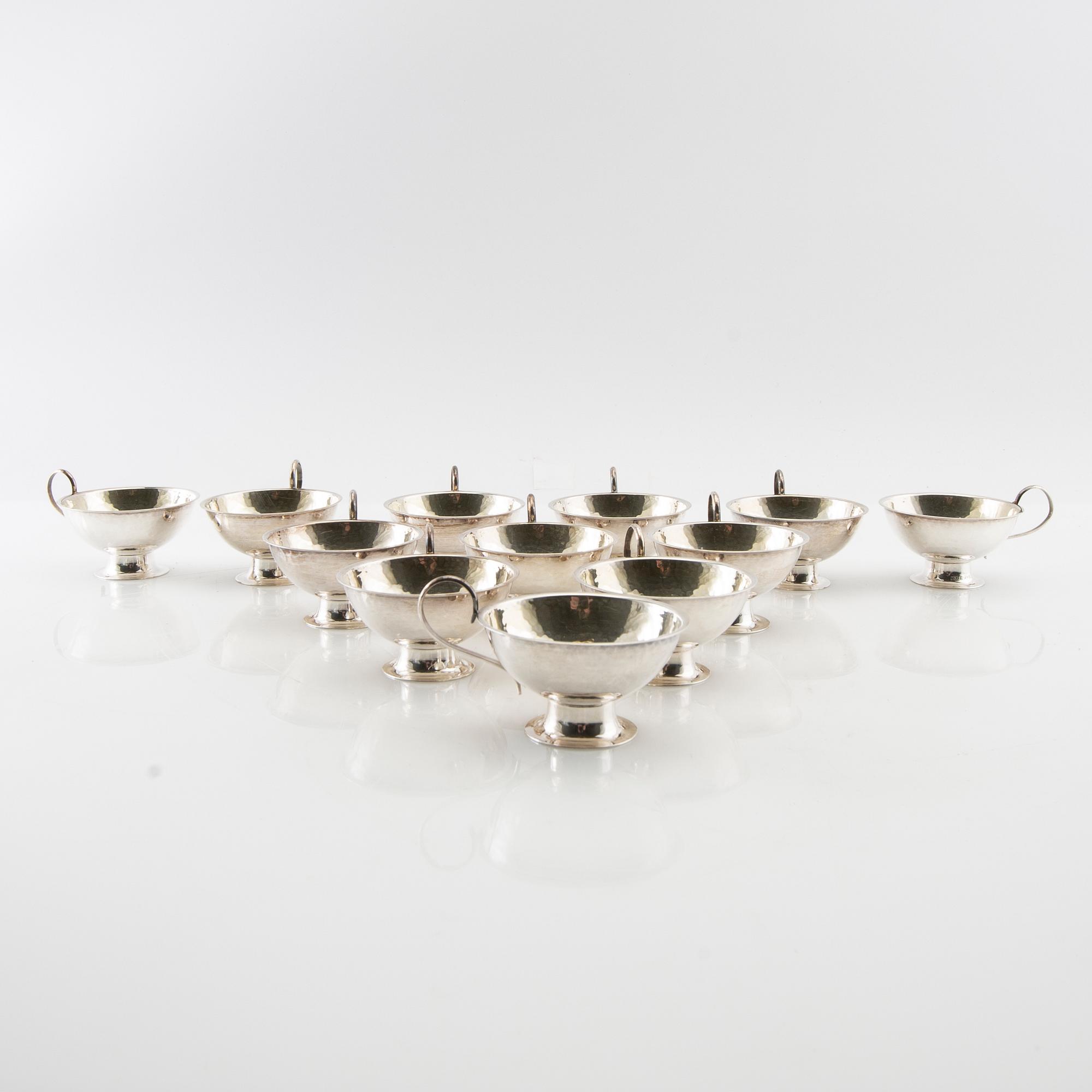 Punch mugs, 12 pcs silver, GAB Stockholm and Eskilstuna 1967 and 1969.