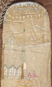 EMBROIDERED PANEL. "Sagan om Livets Slott"("Livets Saga"). 183,5 x 179 cm. Signed AC 1930.