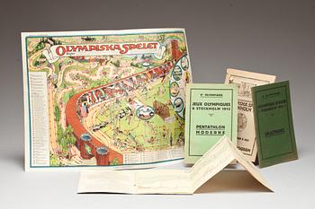 PROGRAMSKRIFTER SAMT SPELPLAN, 5 delar. Olympiska spelen i Stockholm 1912.