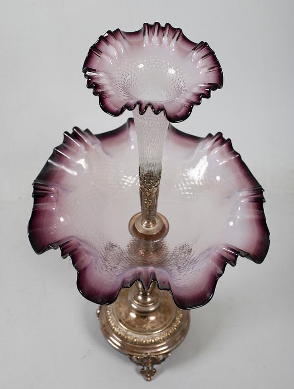 BORDSUPPSATS, nysilver och glas, 1800-/1900-tal.