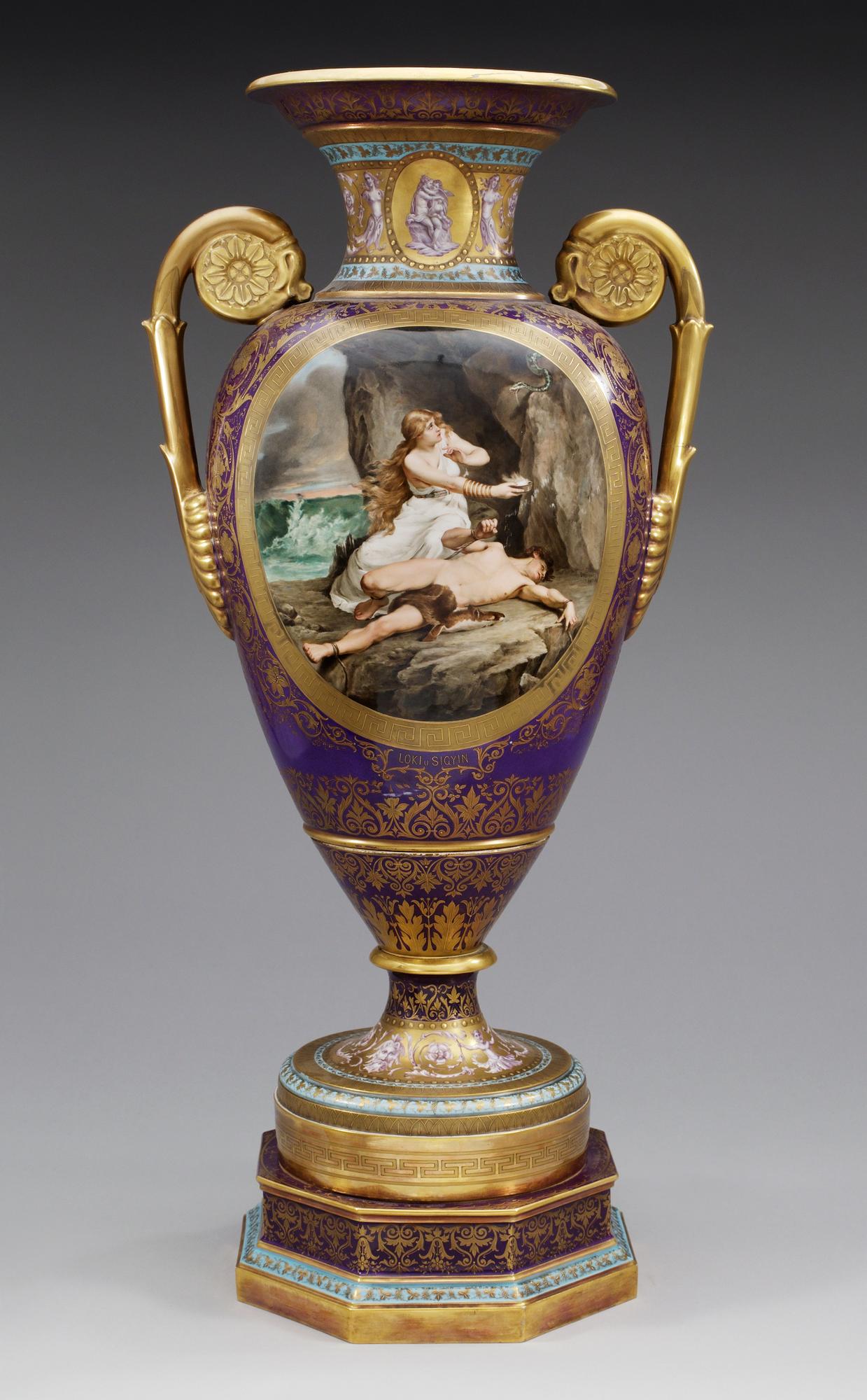 A large Berlin vase, late 19th Century. Signed S Wagner, Wien.