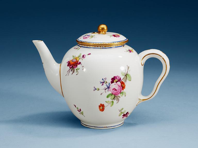 A French Sévres hard paste tea pot with cover, marked dd for 1781.