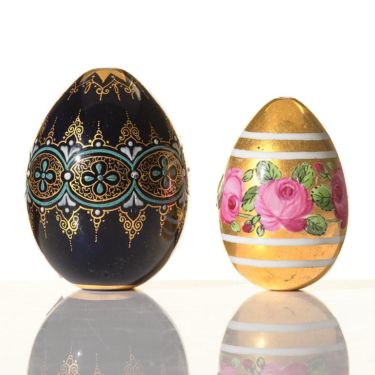 Two Russian porcelain Easter Eggs, 19th Century, presumably Imperial Porcelain Manufactory, St Petersburg.