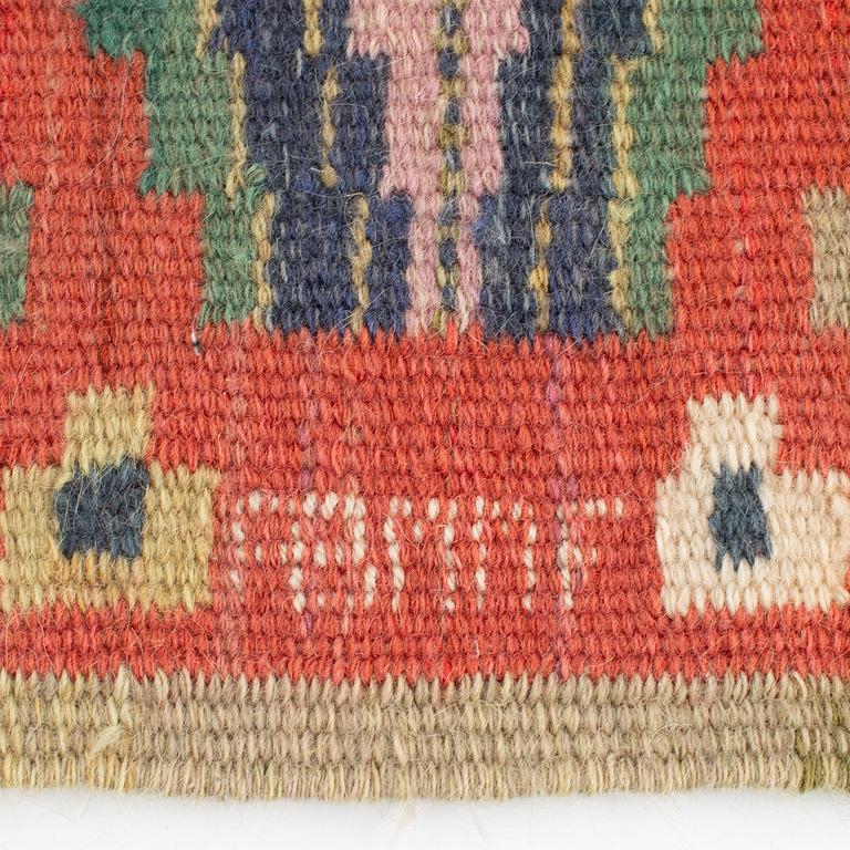 Märta Måås-Fjetterström, a textile,"Blommor på röd botten", flat weave, signed AB MMF,