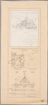 HARALD FALKMAN, ARKITEKTURRITNINGAR, ca 20 st samt, AKADEMITECKNINGAR, 4 ST, sign, dat tidigt 1900-tal.