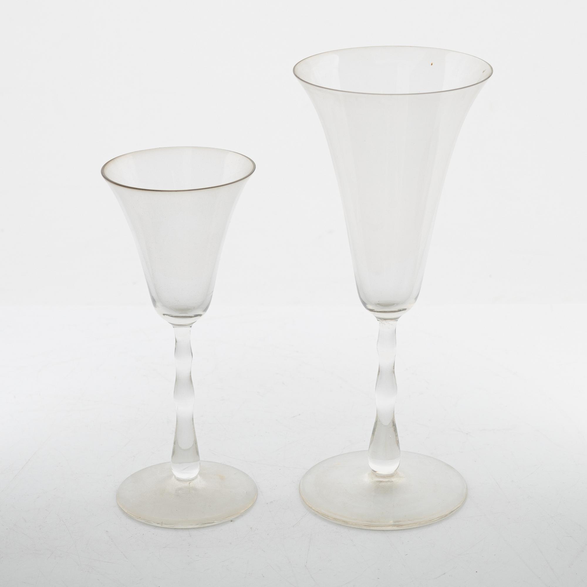 Simon Gate, a set of 36 'Stork' glasses, Orreford Sandvik, Sweden, first half of the 20th century.