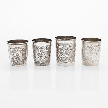 Four Russian silver beakers, Moscow, mid-18th century to 1775.