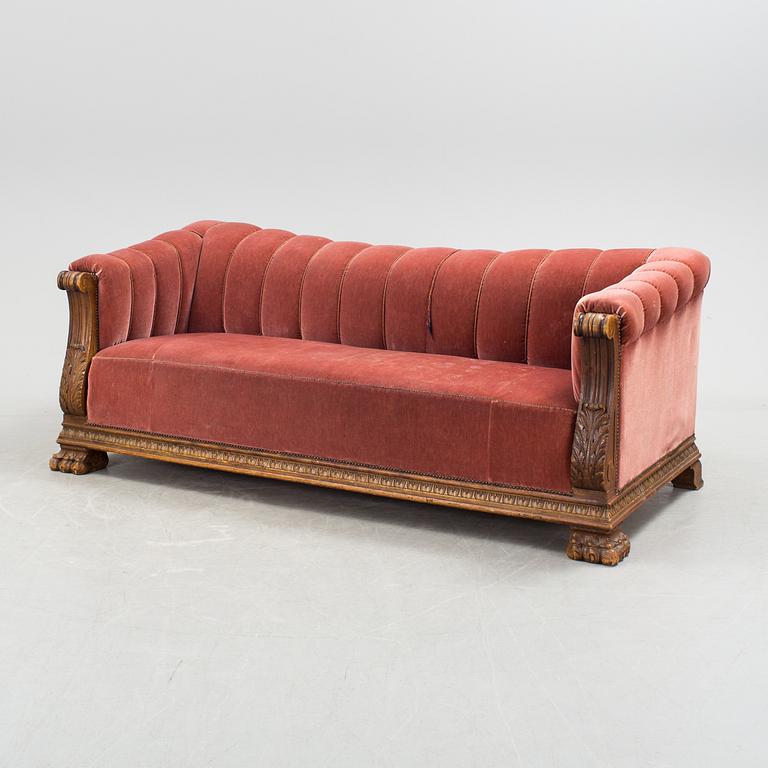 A 1920'S SOFA AND CHAIR.