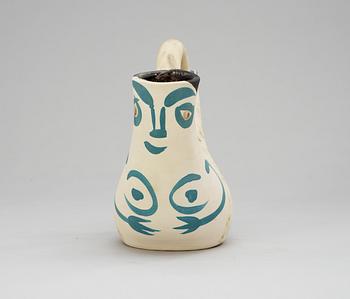 A Pablo Picasso 'Figure de proue' faience pitcher, Madoura, Vallauris, France 1952.