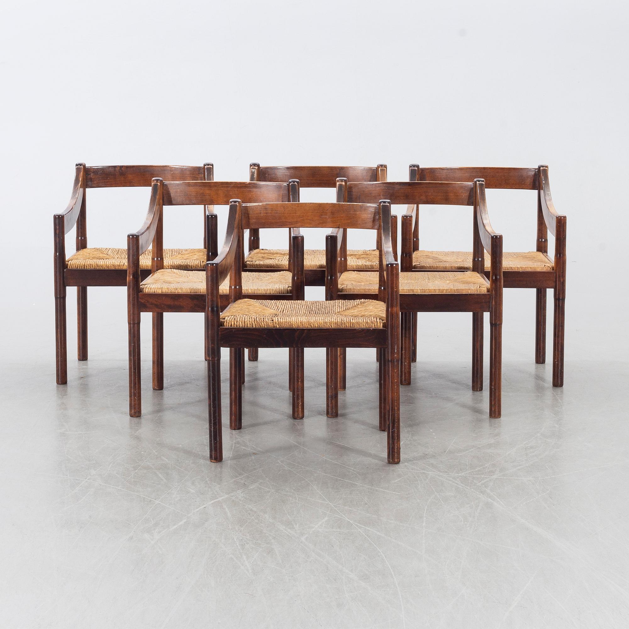 VICO MAGISTRETTI,  6 chairs, "Carimate", Italy.