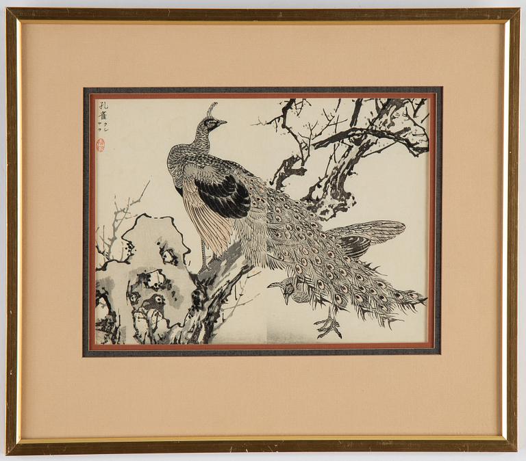 Kono Bairei, threeJapanese coloued woodblock prints, second half of the 19th century.