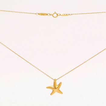 Tiffany & Co, necklace 18K gold, Elsa Peretti "Starfish" small approx 10 mm, original box, dustbag and shoppingbag.