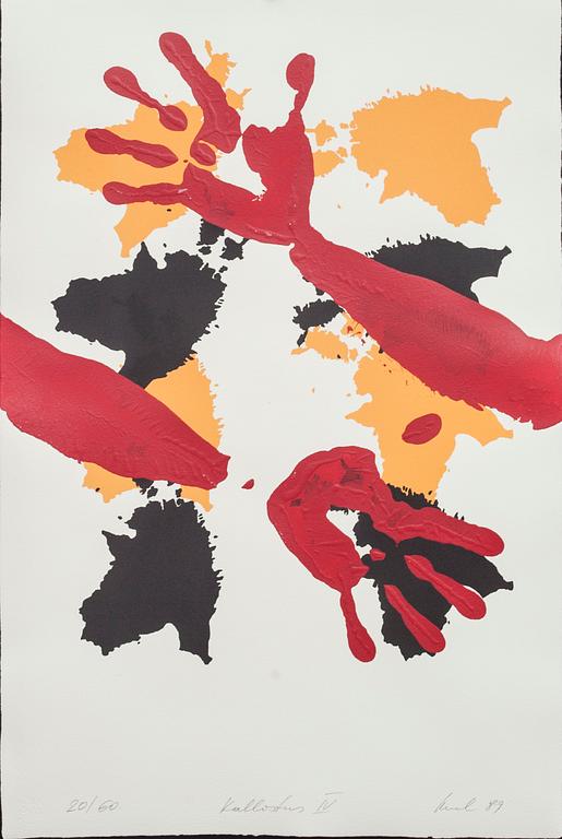 RAUL MEEL, färgserigrafi med konstnärens handavtryck direkt på pappret, signerad -89 och numrerad 20/60.