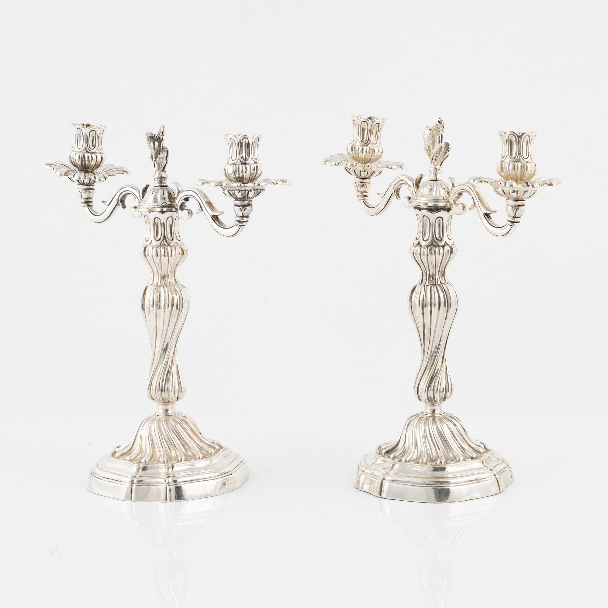 A pair of silverplated candelabras, Louis XV, 18th Century.