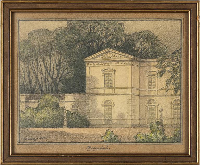 Ferdinand Boberg, drawings, 3 pcs, motifs from Djurgården, Stockholm.