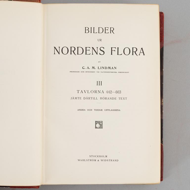 Bokverk, 3 volymer, "Nordens flora", C.A.M. Lindman, Wahlström & Widstrand, Stockholm, 1922 - 1926.