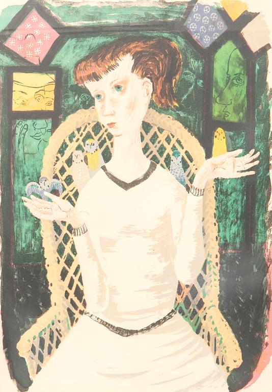 Olle Olsson-Hagalund, Girl with budgerigars.