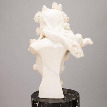 AN RENÉ CHARLES MASSÉ, "Allegorie de la vigne", after, signed female alabaster bust on a pedestal.