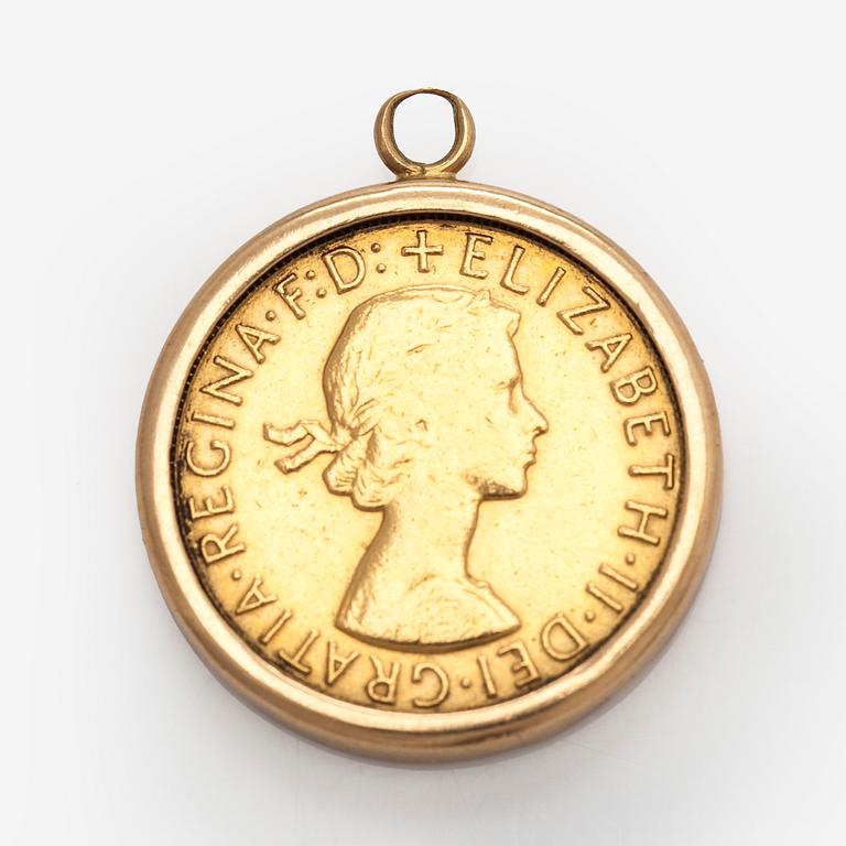 Pendant with gold coin, Regina Elizabeth II 1966.