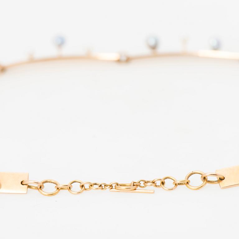 HALSSMYCKE, odlade pärlor, 14K guld.