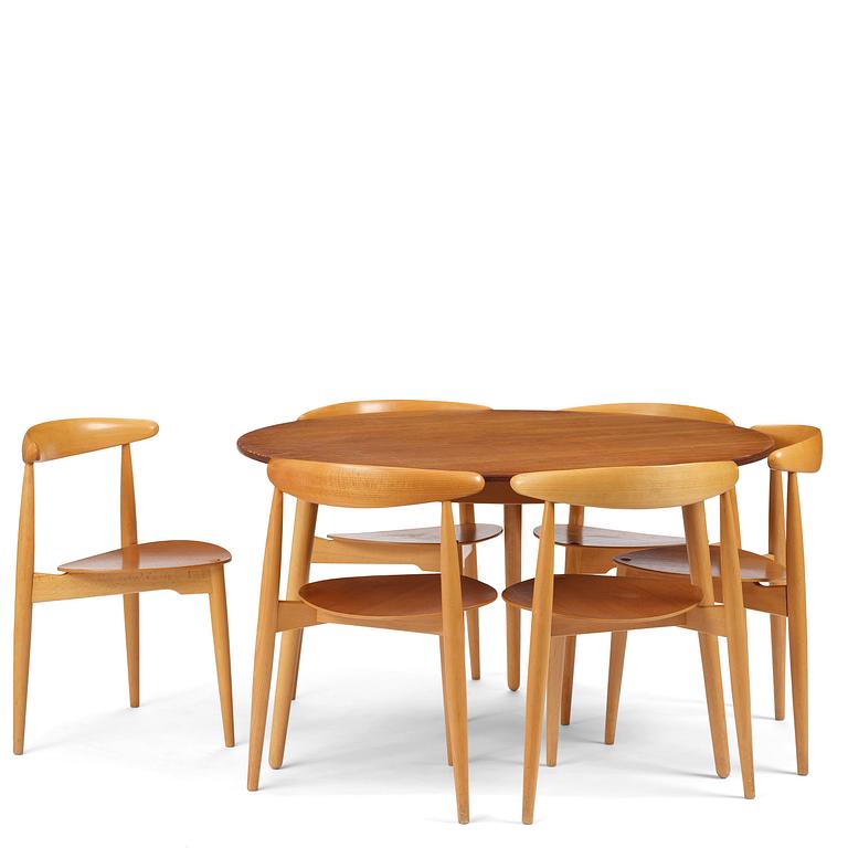 Hans J. Wegner, matgrupp, sju delar, "Hjerte-set", Fritz Hansen, Danmark, 1965.