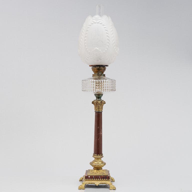 A kerosene lamp, circa 1900.