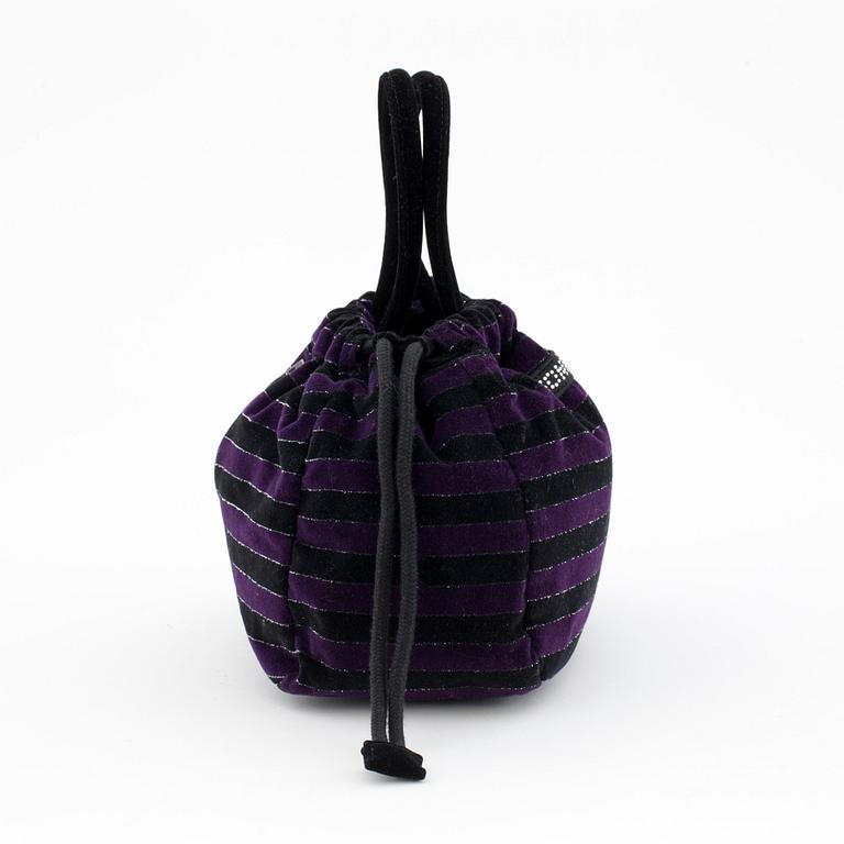 SONIA RYKIEL, a black and purple striped velvet evening / shoulder bag.