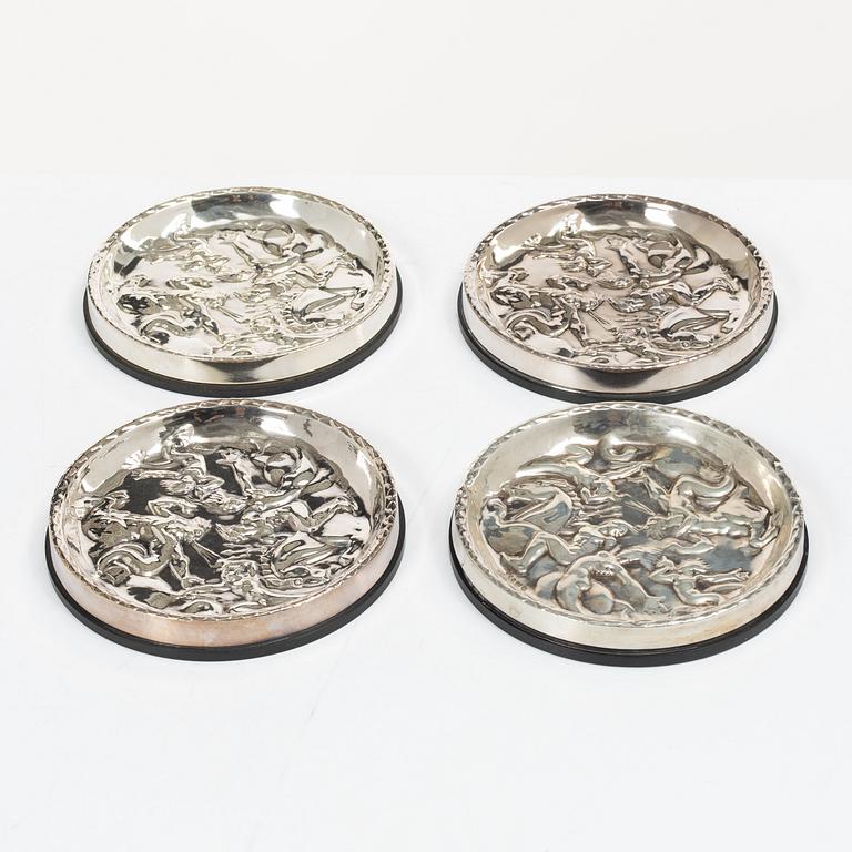 Guldsmedsaktiebolaget (GAB), Ashtrays, 4 pieces, silver and Bakelite, Stockholm, 1946–1968.