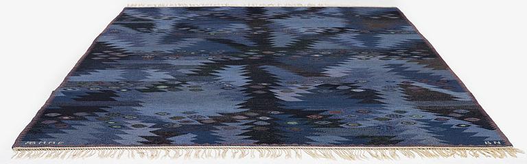Barbro Nilsson, a carpet, 'Tånga blå', flat weave, c. 300 x 207 cm, signed AB MMF BN.