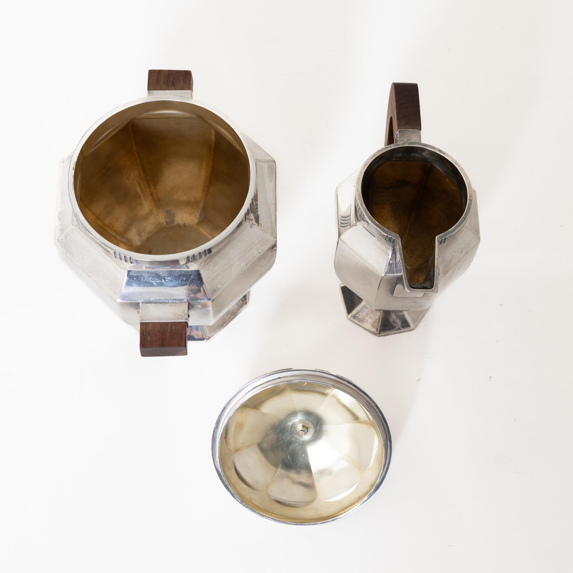 Kaffeservis, 5 delar, nysilver, Christofle Orfèvrerie Gallia, Paris, Frankrike, 1930-tal.