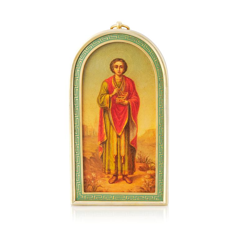 A Russian 19th Century icon with silver-gilt frame.